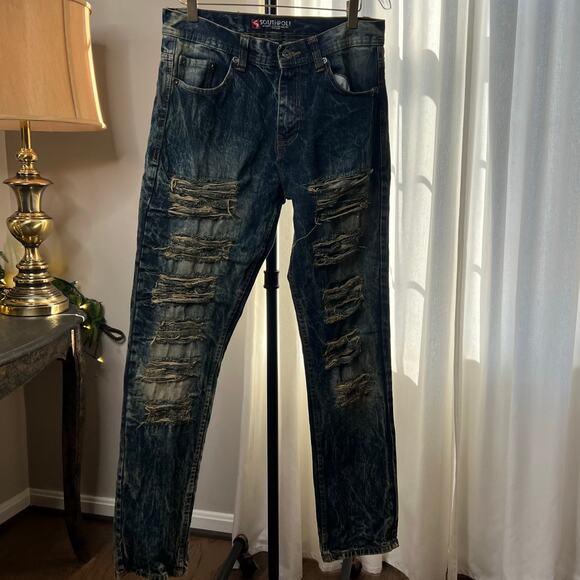 Southpole Distressed Ripped Jeans Acid Wash Blue Denim - Picture 1 of 7